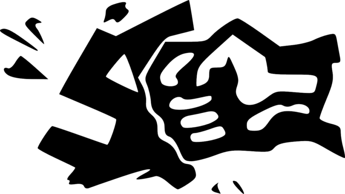 Grafische Illustration eines Faustsymbols in abstrakter Form.