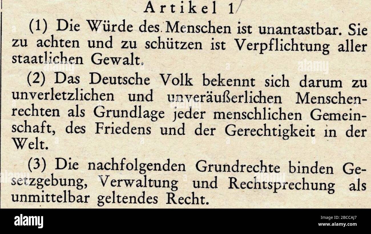 Text des Artikels 1 des Grundgesetzes, der die Würde des Menschen behandelt.