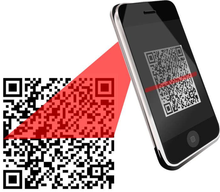 Smartphone zeigt einen QR-Code auf dem Bildschirm mit einem roten Hintergrund.